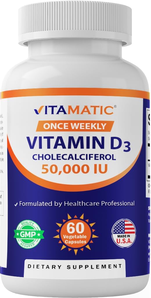 Vitamatic كبسولات فيتامين د3 50,000 وحدة دولية للبالغين من فيتاميناتك