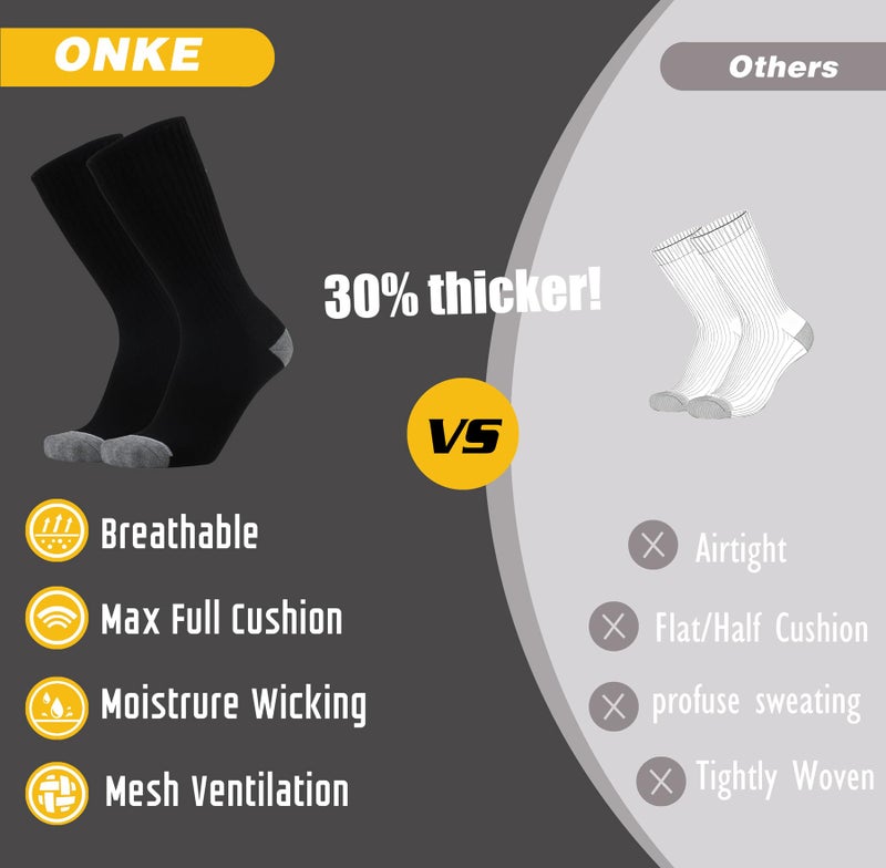 ONKE Max Full Cushion Crew Socks for Men Heavy Duty Work Boot Steel Toe Workout Athletic Thick Warm Moisture Wicking Control(Black L) - Image 4