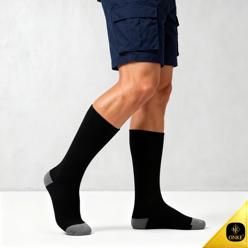 ONKE Max Full Cushion Crew Socks for Men Heavy Duty Work Boot Steel Toe Workout Athletic Thick Warm Moisture Wicking Control(Black L) - Image 3