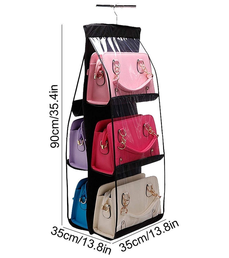NAARI VILLA NAARI VILLA Dustproof Hanging Handbag Purse Hanger Holder Clutch Organiser for Wardrobe with 6 Pockets BlackGrey NonWoven Light Fabric PVC GREY2  - Image 5