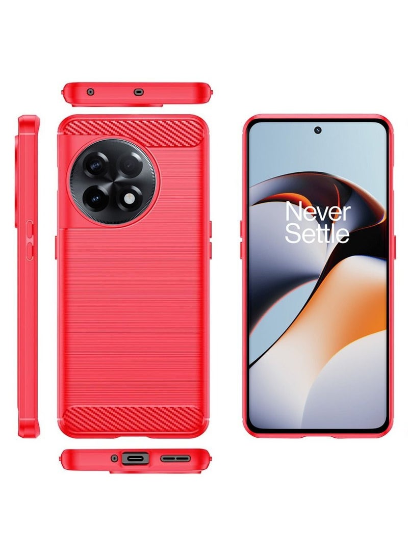 CATANES OnePlus 11R Case Slim Soft TPU Brushed Carbon Fiber Anti-Fingerprint Shockproof Cover 6.74 inch Red - Image 3