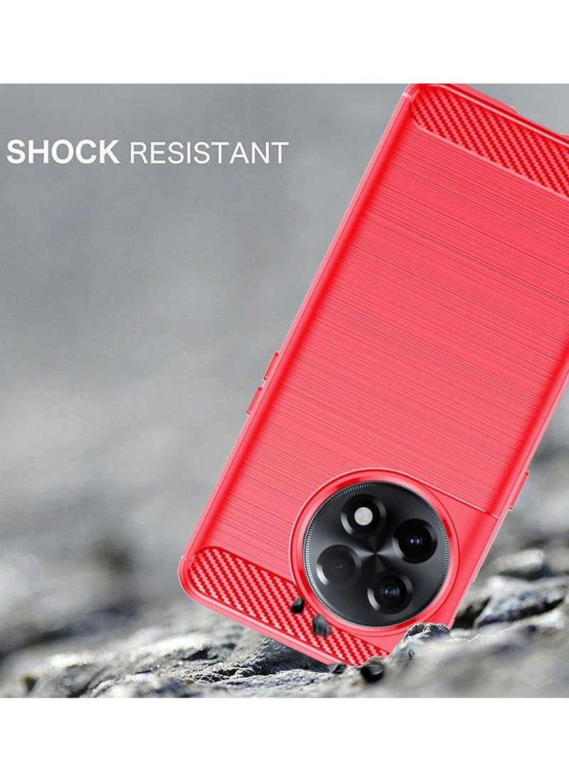 CATANES OnePlus 11R Case Slim Soft TPU Brushed Carbon Fiber Anti-Fingerprint Shockproof Cover 6.74 inch Red - Image 2
