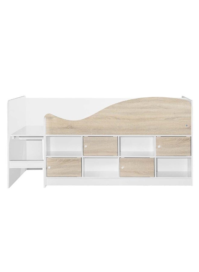 DANUBE HOME Kinder 90X190 Cabin Bed With Storage Comfortable Wooden Bed Strong And Sturdy Modern Design Bed Frame Bedroom Furniture For Kids - White & Sonoma Oak  - Image 1