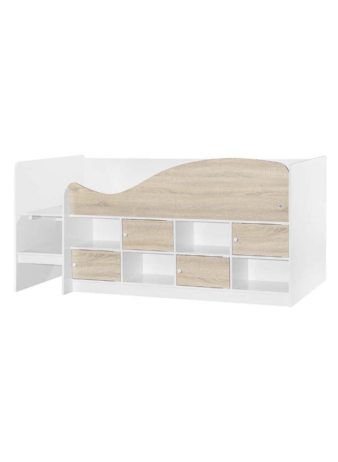 DANUBE HOME Kinder 90X190 Cabin Bed With Storage Comfortable Wooden Bed Strong And Sturdy Modern Design Bed Frame Bedroom Furniture For Kids - White & Sonoma Oak  - Image 3