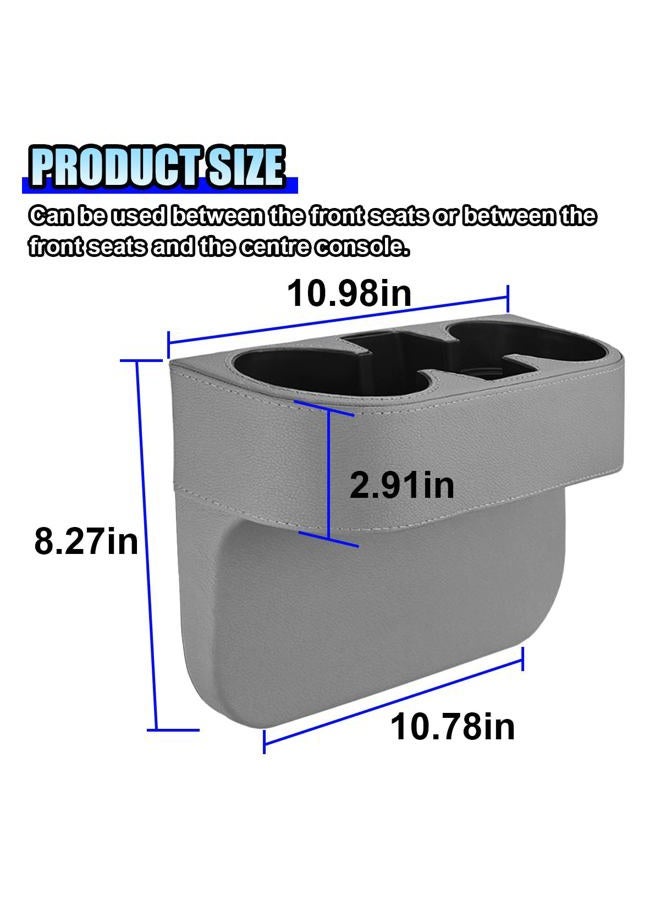 ZIMISI Car Cup Holder, PU Leather Auto Front Seat Storage Box, Multifunctional Auto Console Gap Filler Organizer, Car Interior Cup Drink Holder for Cell Phone, Coin, Key, Wallet, Glove (Grey) - Image 2