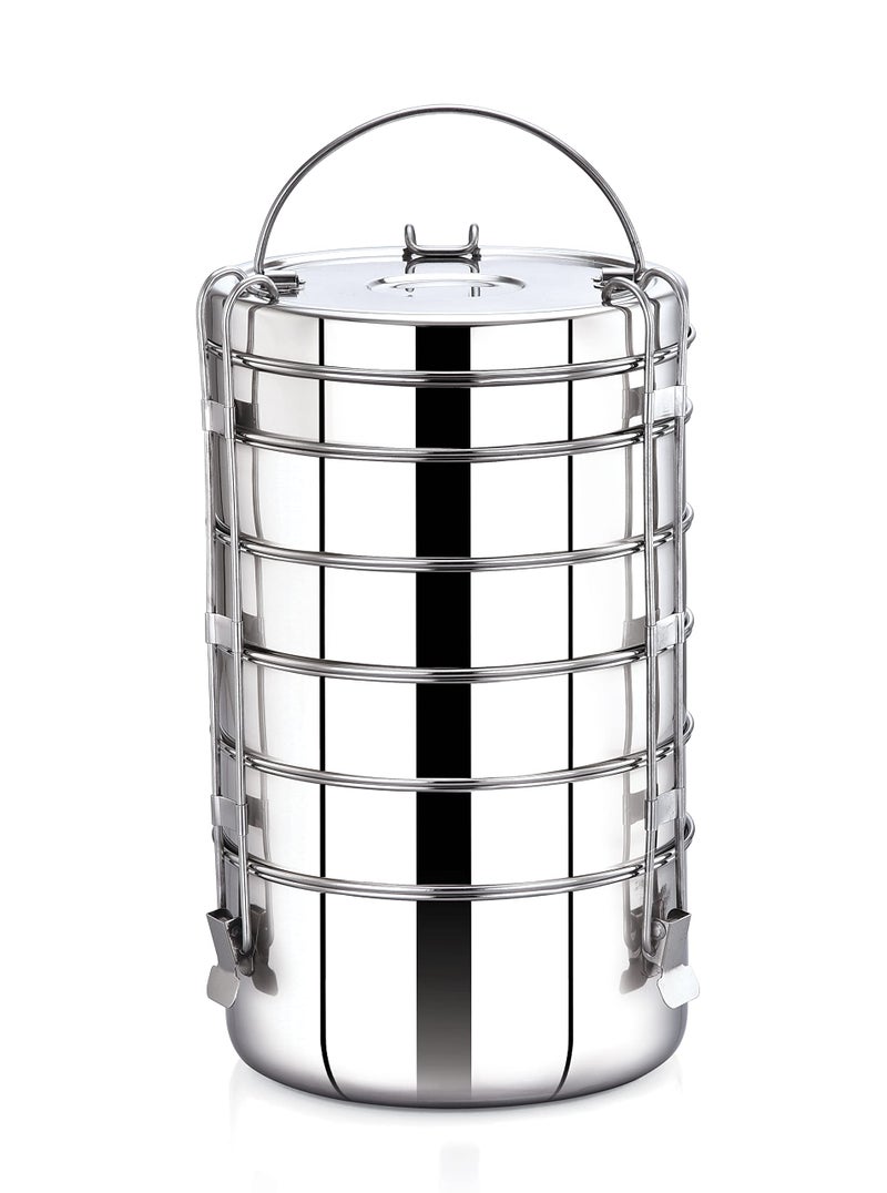 Expresso - Stainless Steel Food Grade Lunch Box | Traditional Tiffin Carrier/Container for School/Office, Dia 17.5cm | 6 Tier - Image 1