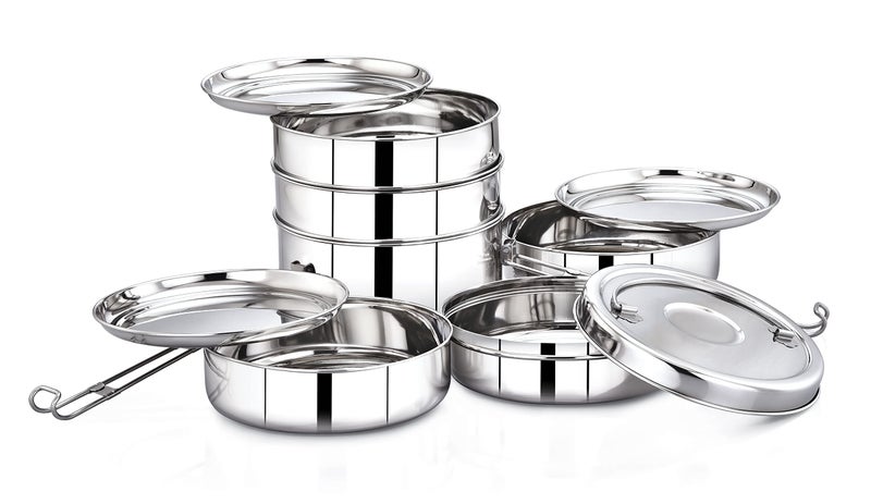 Expresso - Stainless Steel Food Grade Lunch Box | Traditional Tiffin Carrier/Container for School/Office, Dia 17.5cm | 6 Tier - Image 2