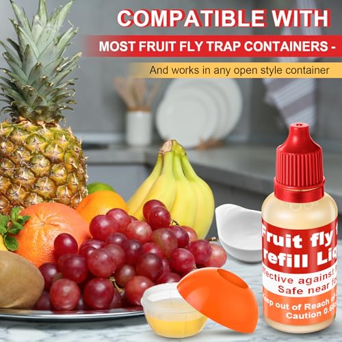 Qualirey 8 Pack Fruit Fly Trap Refill Liquid, 0.68oz/ Bottle Liquid Fruit Fly Traps for Indoors Non Toxic Safe Near Food, Effective Lure Refill for Indoor and Kitchen Use, Red - Image 5