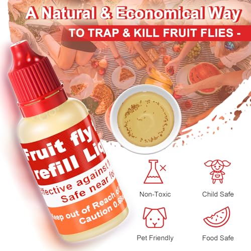 Qualirey 8 Pack Fruit Fly Trap Refill Liquid, 0.68oz/ Bottle Liquid Fruit Fly Traps for Indoors Non Toxic Safe Near Food, Effective Lure Refill for Indoor and Kitchen Use, Red - Image 3