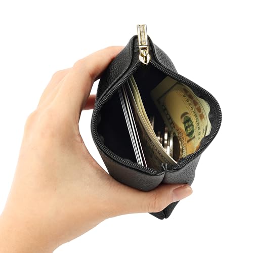 Chelmon PU Leather Coin Purse Pouch Change Holder Small With Zipper for Men Women 2 PCS Set (Black&Black) - Image 4