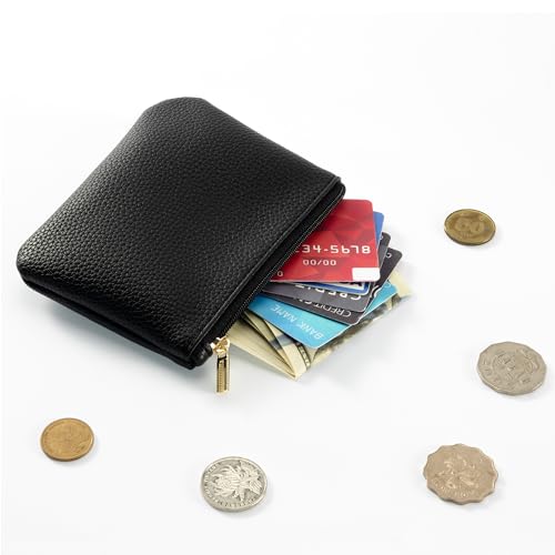 Chelmon PU Leather Coin Purse Pouch Change Holder Small With Zipper for Men Women 2 PCS Set (Black&Black) - Image 3