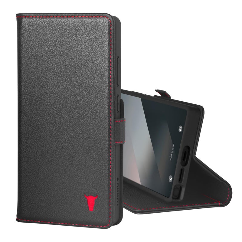 TORRO Premium Leather Case Compatible with Samsung Galaxy S25 Ultra 5G (6.9â€) 2025 â€“ Genuine Leather Wallet Flip Folio Case with Kickstand and Card Slots (Black) - Image 1
