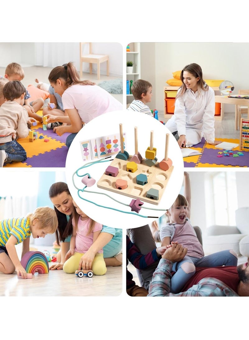 3 in 1 Wooden Color Sorting Stacking Toys, Montessori Wooden Beads Sequencing Toy Set, Montessori Stem Fine Motor Skills for Toddlers, Preschool Learning Montessori Toys Gifts for Kids  - Image 4