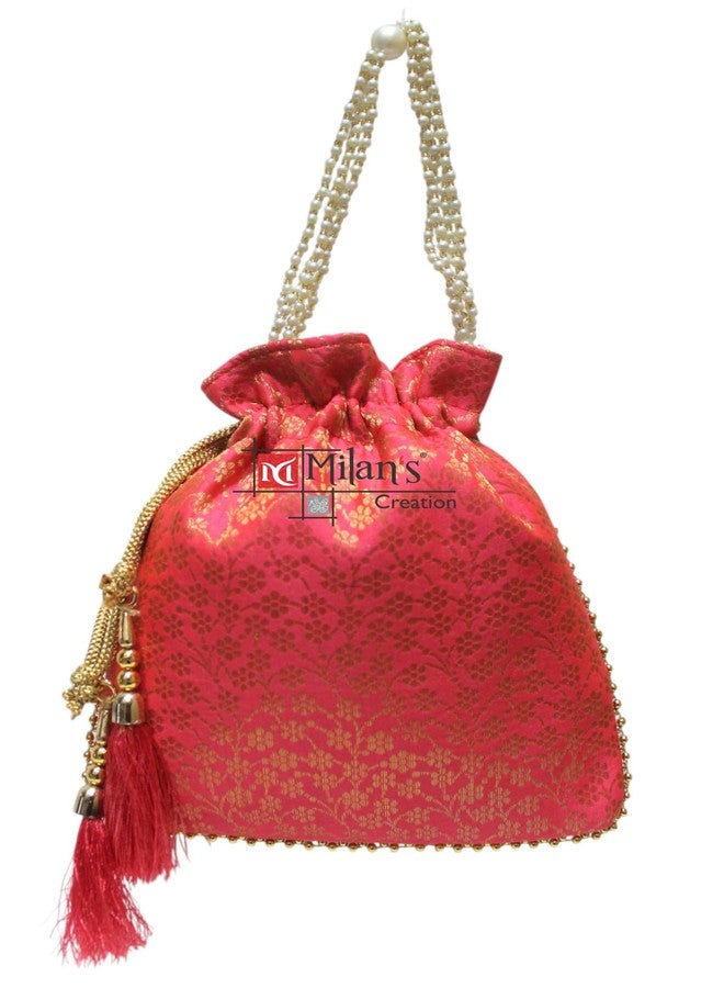 MILAN'S CREATION Combo set of Brocade Potli Bag Purse With Pearl Handle Tassel Women’s Handbag Giveaways Festival (Assorted 5 Potlis) - Image 4