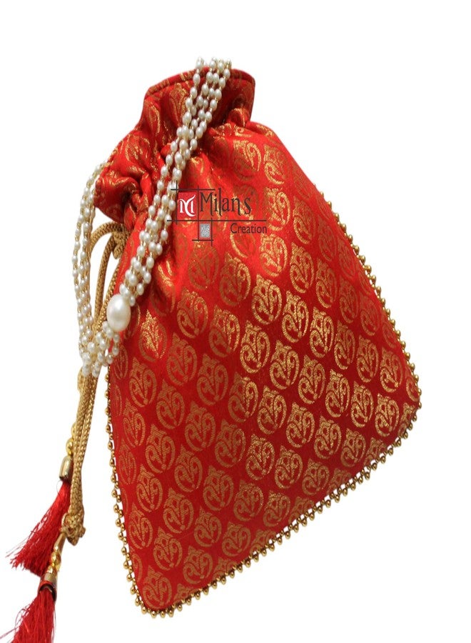 MILAN'S CREATION Combo set of Brocade Potli Bag Purse With Pearl Handle Tassel Women’s Handbag Giveaways Festival (Assorted 5 Potlis) - Image 3