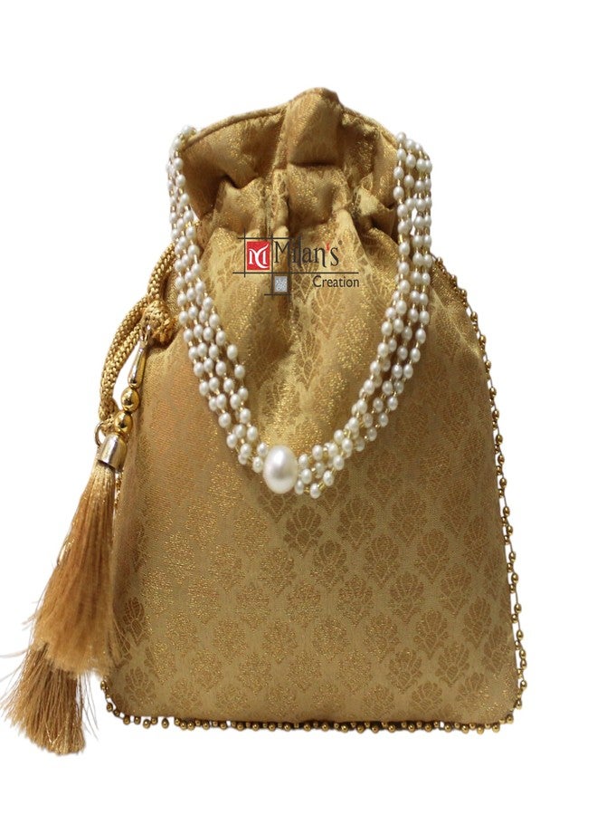 MILAN'S CREATION Combo set of Brocade Potli Bag Purse With Pearl Handle Tassel Women’s Handbag Giveaways Festival (Assorted 5 Potlis) - Image 5