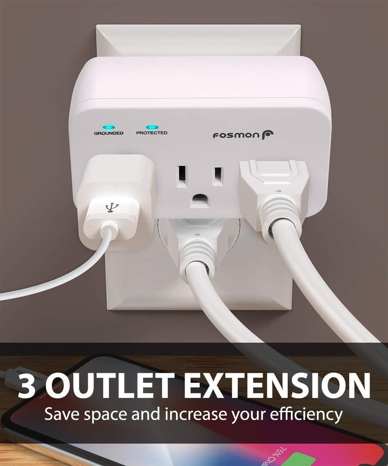 Fosmon Refrigerator Surge Protector, 3 Outlet Heavy Duty Appliance Surge Protector with High Joules for Fridge, Microwave, Washing Machine, Garage Door, 1200J, 1875 Watts, 3 Prong, ETL Listed- 4 Pack - Image 3