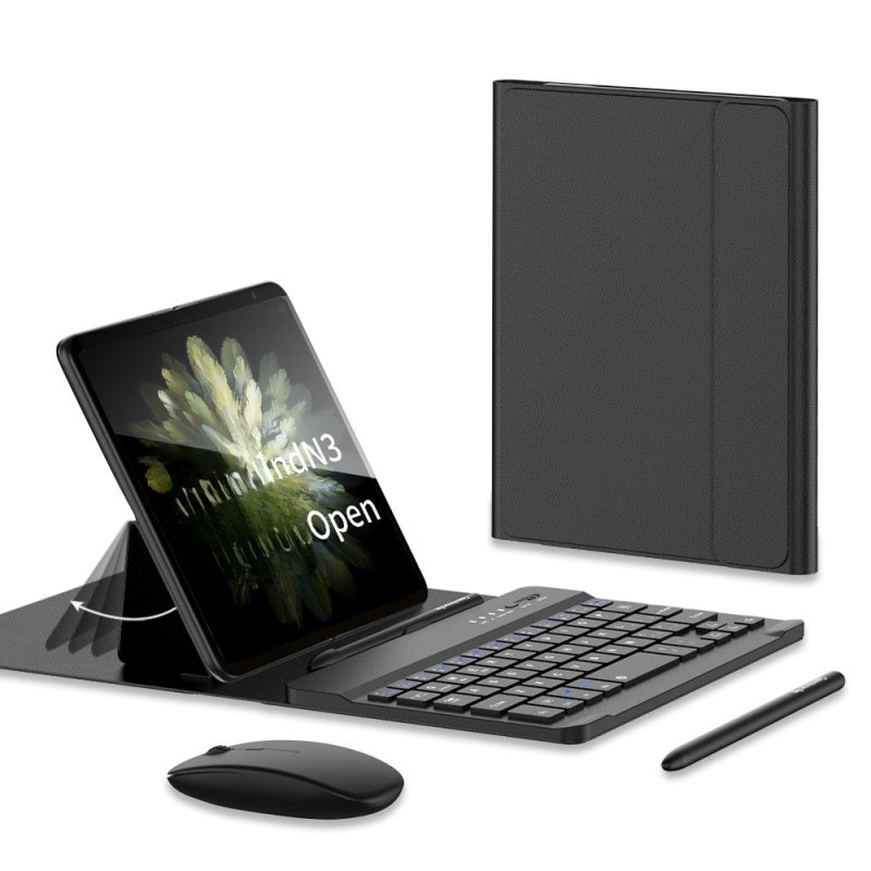 Bluetooth Keyboard Case: Black Premium Leather Lightweight Design - Integrated Pen Slot All-in-one Solution for Samsung ZFold5 Travel & Daily Use - Image 1