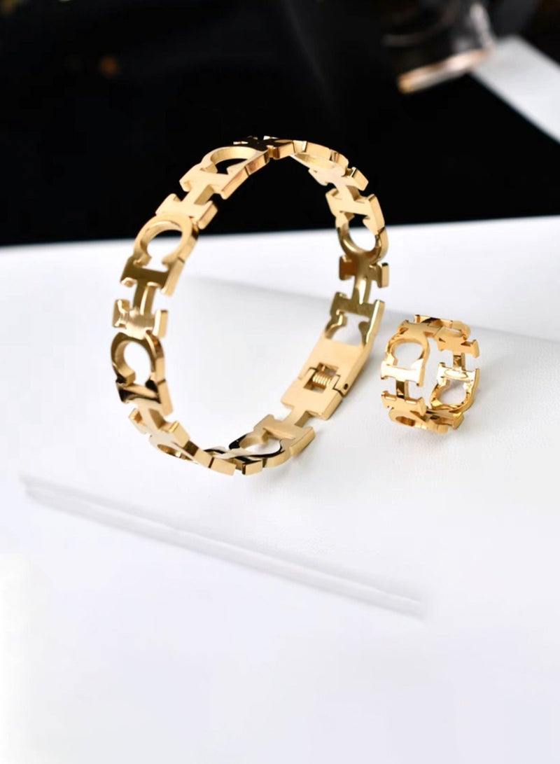 LAOONT A Set Consisting of a Bracelet and A Ring with An Elegant Design for Women - Image 1