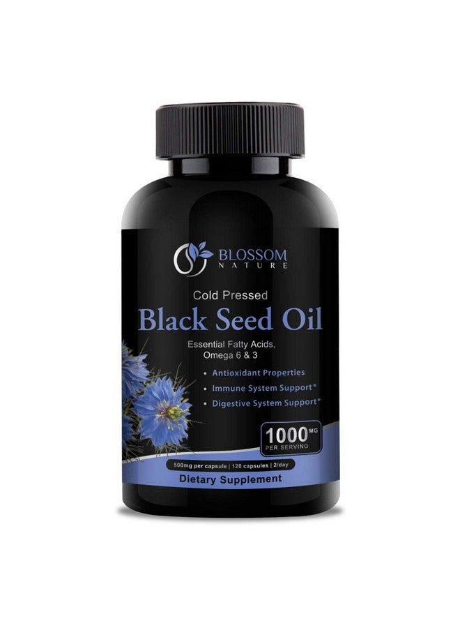 Blossom Nature Black Seed Oil Capsules 1000mg - Premium Black Cumin Seed Oil Capsules - Black Seed Oil Liquid Pills - Virgin Cold Pressed Nigella Sativa Oil Pills - Blackseed Oil - 120 Cap (2 Month Supply) - Image 1