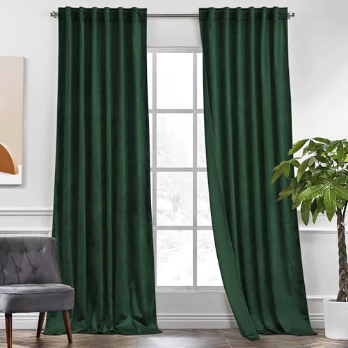 KGORGE Velvet Blackout Curtains 84 inches Luxury Soundproof Room Darkening Thermal Insulated Dark Green Velvet Curtains for Living Room French Door, Rod Pocket, Set of 2, W52 x L84, Hunter Green - Image 1