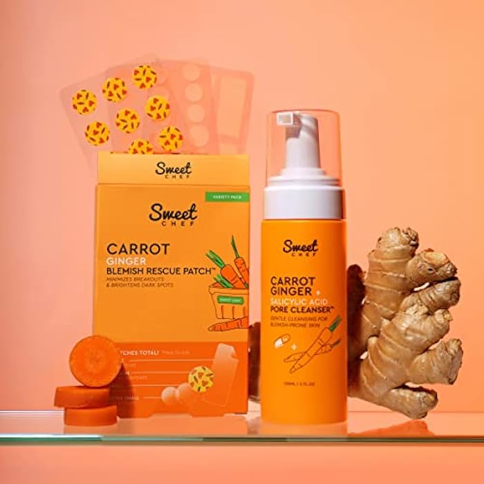 Sweet Chef Carrot Ginger + Salicylic Acid Pore Cleanser - Foaming Face Wash and Gentle Cleanser for Blemish Prone Skin - Brightening Ginger, Pore Minimizer Carrot and Exfoliating Face Wash (5 fl oz) - Image 3