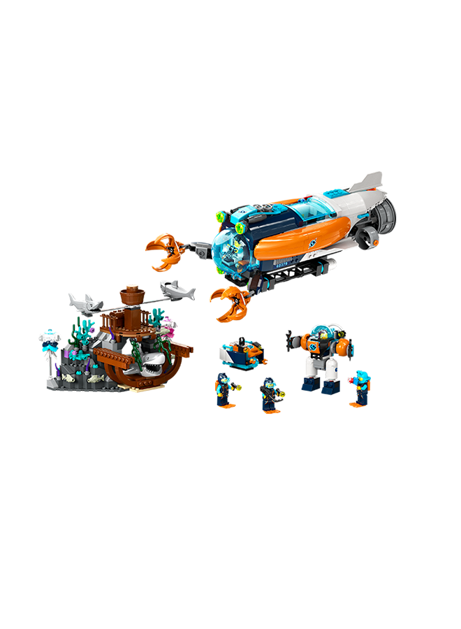 LEGO City Deep-Sea Explorer Submarine 60379 Building Toy Set; Multi-Feature Ocean Playset With Shipwreck Setting, 6 Minifigures And 3 Shark Figures For Imaginative Play; A Gift Idea For Ages 7+ (842 Pieces)