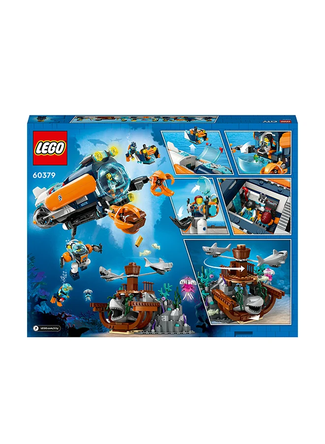 LEGO City Deep-Sea Explorer Submarine 60379 Building Toy Set; Multi-Feature Ocean Playset With Shipwreck Setting, 6 Minifigures And 3 Shark Figures For Imaginative Play; A Gift Idea For Ages 7+ (842 Pieces)