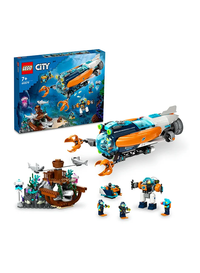 LEGO City Deep-Sea Explorer Submarine 60379 Building Toy Set; Multi-Feature Ocean Playset With Shipwreck Setting, 6 Minifigures And 3 Shark Figures For Imaginative Play; A Gift Idea For Ages 7+ (842 Pieces)