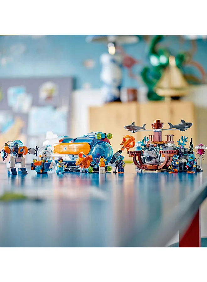 LEGO City Deep-Sea Explorer Submarine 60379 Building Toy Set; Multi-Feature Ocean Playset With Shipwreck Setting, 6 Minifigures And 3 Shark Figures For Imaginative Play; A Gift Idea For Ages 7+ (842 Pieces)