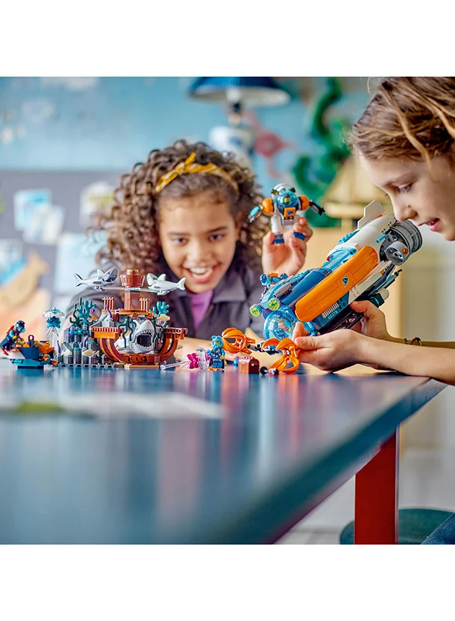 LEGO City Deep-Sea Explorer Submarine 60379 Building Toy Set; Multi-Feature Ocean Playset With Shipwreck Setting, 6 Minifigures And 3 Shark Figures For Imaginative Play; A Gift Idea For Ages 7+ (842 Pieces)