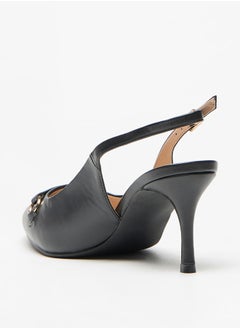Flora Bella By Shoexpress حذاء مفتوح من الخلف بمقدمة مدببة وشعار مميز وكعب رفيع  - Image 2