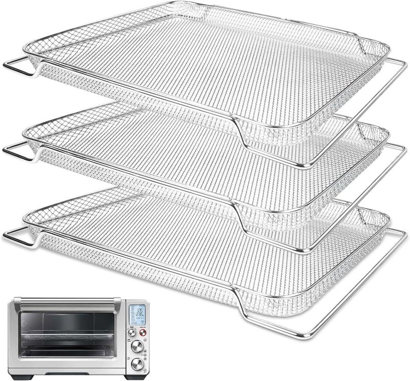SettleDown Air Fryer Basket for Breville Smart Oven Air Fryer Pro, 3pcs Stainless Steel Mesh Baskets Air Fryer Accessories, Mesh Tray for Oven, Microwave Ovenro (for Breville:16.5"D x 11.8"W x 0.5"H) - Image 1