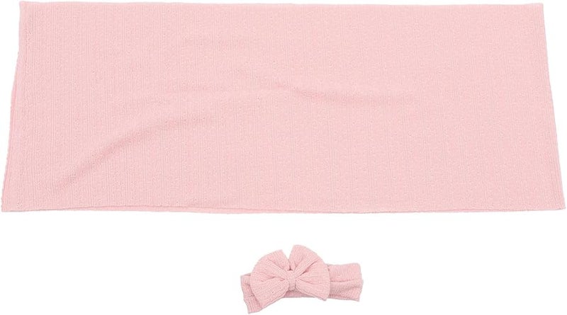 Pink Swaddle Receiving Blanket Set 2pcs Soft Lightweight Wrap With Bow Headband - Image 1
