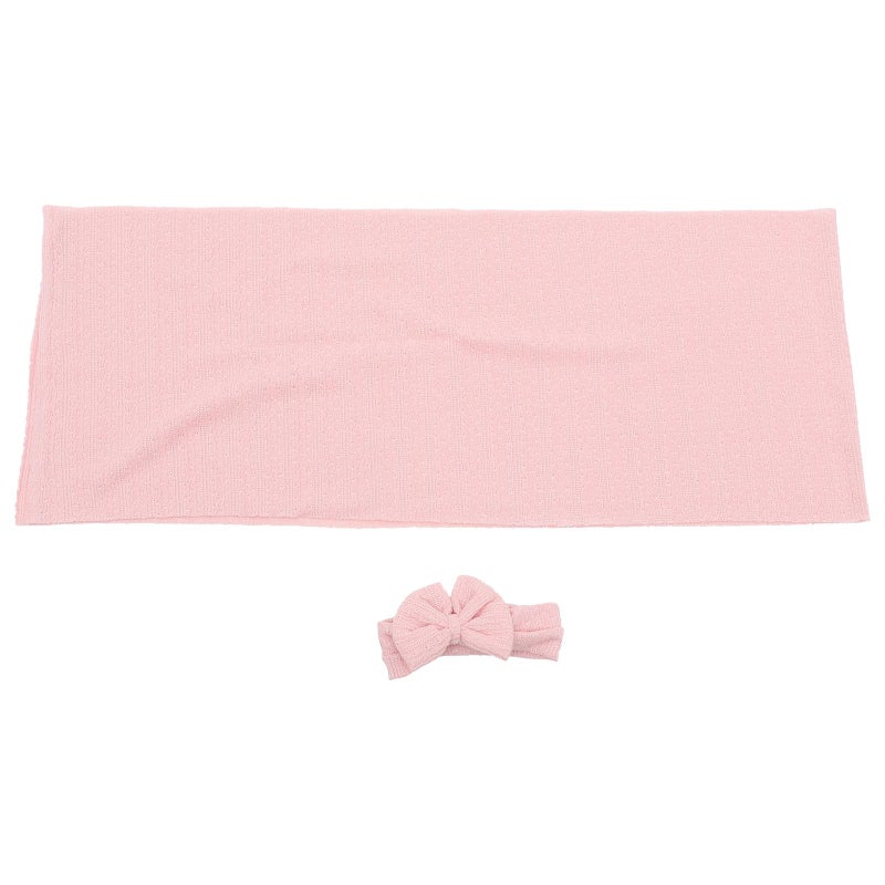 Pink Swaddle Receiving Blanket Set 2pcs Soft Lightweight Wrap With Bow Headband - Image 2