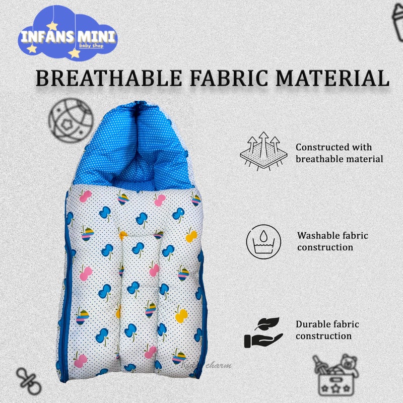 Infans Mini Cherry Mega 3 in 1 Baby's Cotton Bed Cum Carry Bed Printed Baby Sleeping Bag-Baby Bed-Infant Portable for Unisex Easily Portable, Light Weight Carry for New Born 4-8 Months Old (Blue) - Image 5