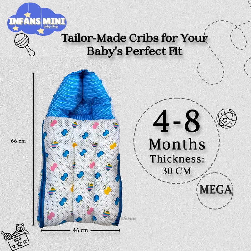 Infans Mini Cherry Mega 3 in 1 Baby's Cotton Bed Cum Carry Bed Printed Baby Sleeping Bag-Baby Bed-Infant Portable for Unisex Easily Portable, Light Weight Carry for New Born 4-8 Months Old (Blue) - Image 2