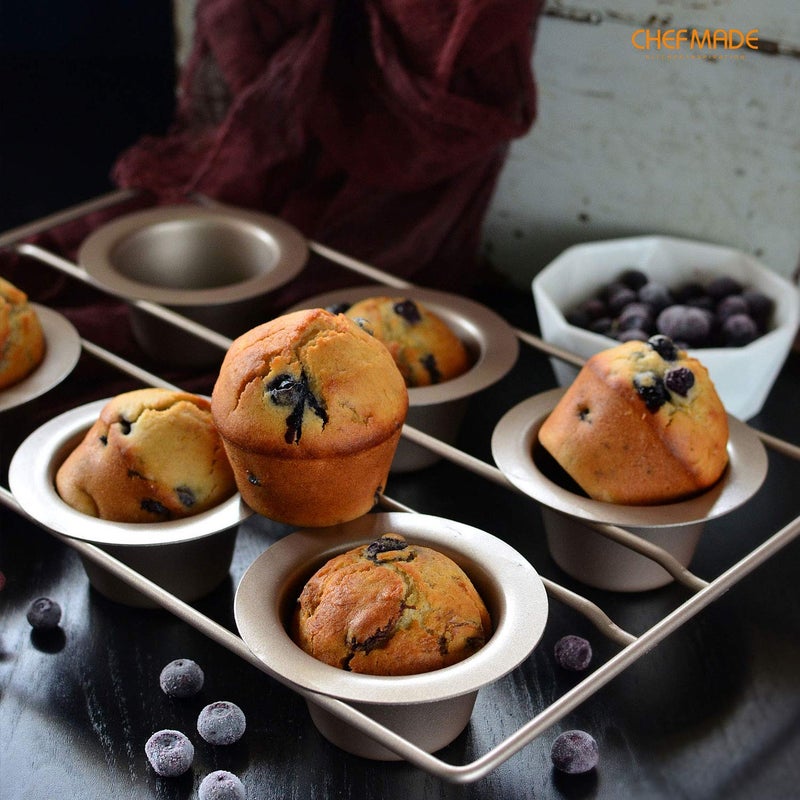 CHEFMADE Muffin Cake Pan, 12-Cavity Non-Stick Bristish Cupcake Pan Bakeware for Oven Baking (Champagne Gold) - Image 3