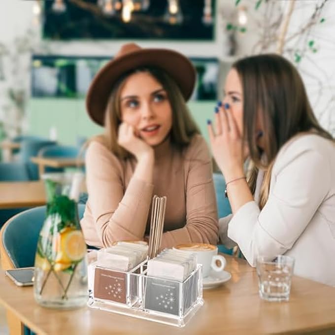 كاست ويف حامل أكياس الشاي الأكريليكي مع صندوق تخزين شبكي لأكياس القهوة والسكر ومنظم شفاف لغرفة الضيوف وطاولة المطبخ - Image 4