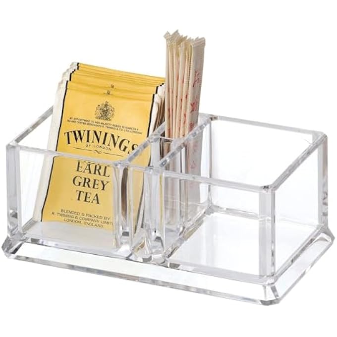 كاست ويف حامل أكياس الشاي الأكريليكي مع صندوق تخزين شبكي لأكياس القهوة والسكر ومنظم شفاف لغرفة الضيوف وطاولة المطبخ - Image 1