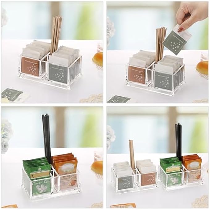 كاست ويف حامل أكياس الشاي الأكريليكي مع صندوق تخزين شبكي لأكياس القهوة والسكر ومنظم شفاف لغرفة الضيوف وطاولة المطبخ - Image 3