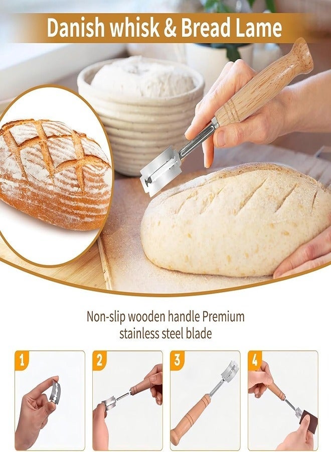 Bread Banneton Proofing Basket, 9 Inch Round u0026 10 Inch Oval Cane Natural Rattan Proofing Baskets with Bread Lame + Dough Scraper Linen Liner Basting Brush for Professional and Home Bakers - Image 4