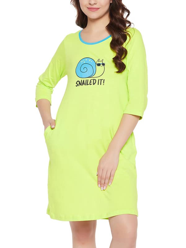 Clovia Women's Cotton Graphic Print Sleep Short Nightdress (NS1233A11_Green_S) - Image 1