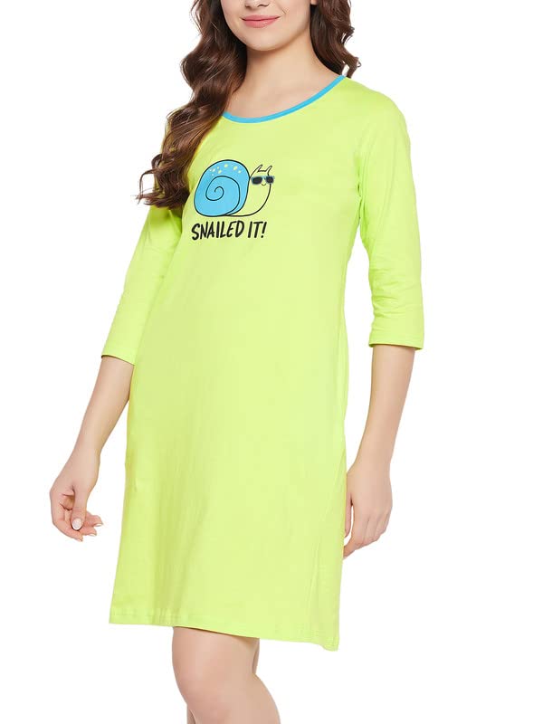 Clovia Women's Cotton Graphic Print Sleep Short Nightdress (NS1233A11_Green_S) - Image 2