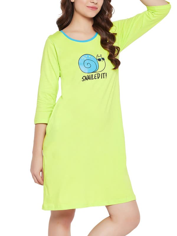 Clovia Women's Cotton Graphic Print Sleep Short Nightdress (NS1233A11_Green_S) - Image 3