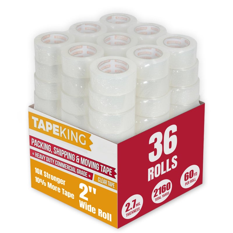 Tape King Clear Packing Tape (36 Rolls) | 60 Yards Per Roll Heavy Duty Packing Tape 2.7mil Strong Adhesive for Moving Boxes, Shipping Cartons, Office Use, Storage & Wrapping (2160 Yard) - Image 1