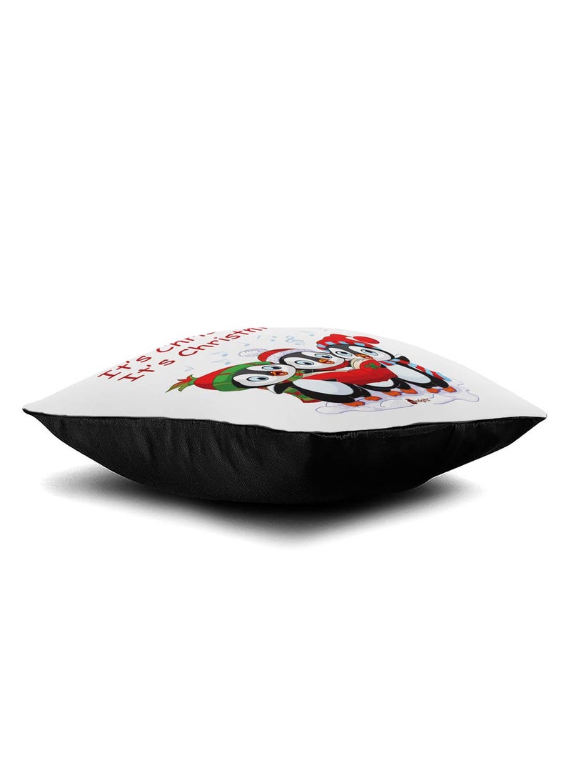 Indigifts Indigifts Singing Penguins Print White Cushion Cover 12x12 with Filler ( Xmas, Him, Boy, Girl, Dad, Mom, Friends, Family ) - Christmas Decorations  - Image 2