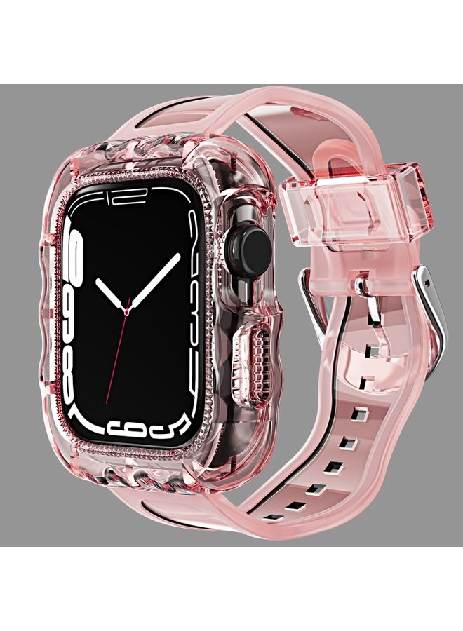 BURAQ Protective Cover TPU Integrated Case Watch Band For Apple Watch Series 8&7 45mm / SE 2&6&SE&5&4 44mm / 3&2&1 42mm(Transparent Pink)
