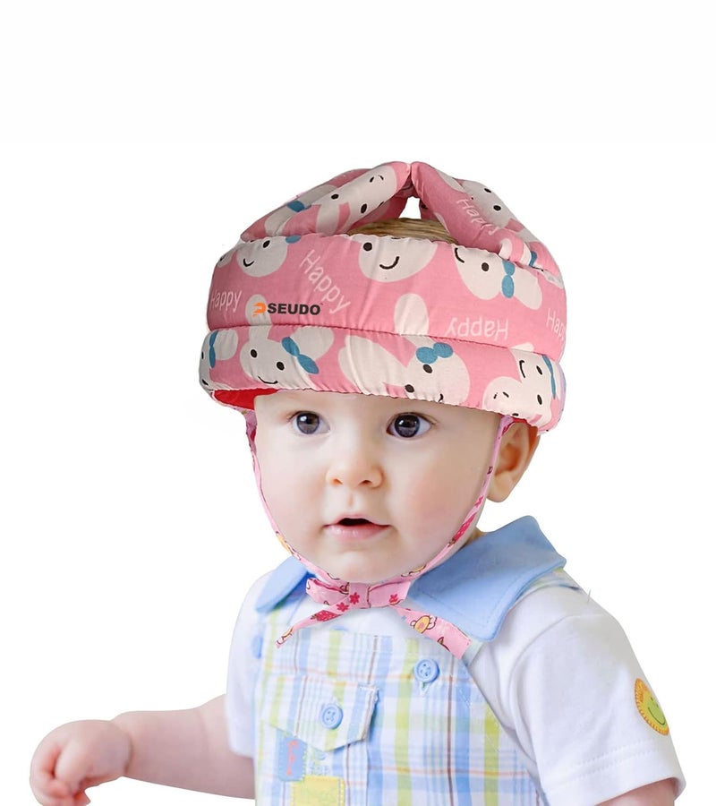PSEUDO Baby Toddlers Kids Child Head Back Safety Protector Pad Cushion Pillow with Straps (Happy Pink) - Image 1