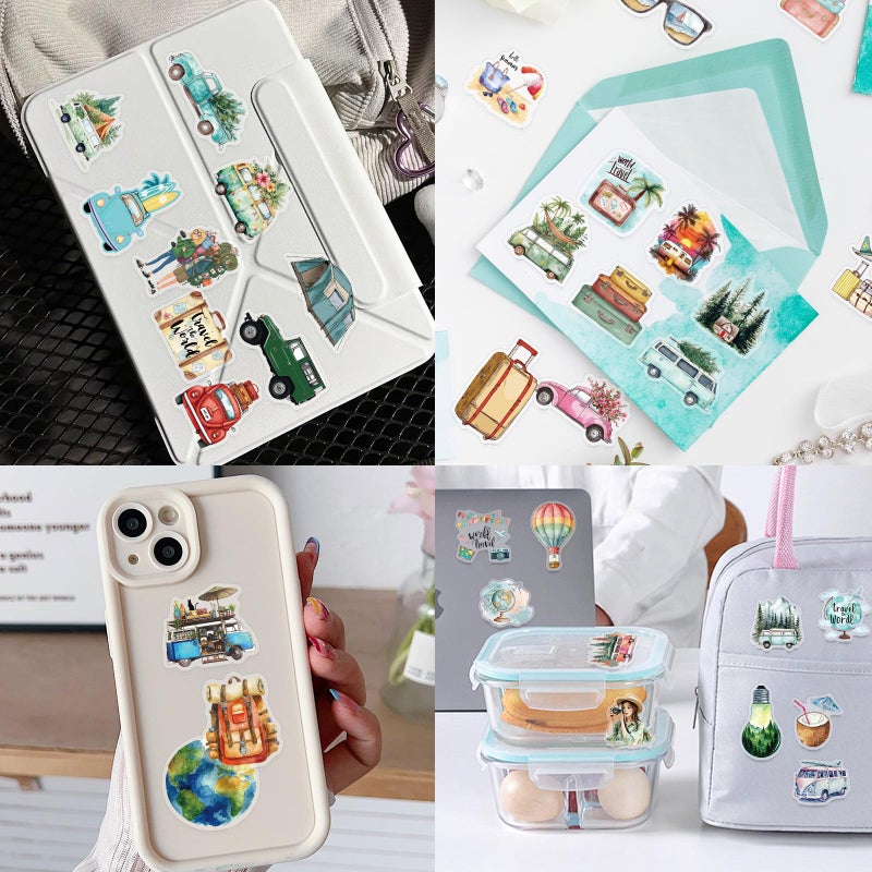 PIGBIT 50PCS Vintage Watercolor Travel Stickers â€“ Retro Vacation Clear Aesthetic Outdoor Adventure Stickers for Scrapbooking, Journaling, Luggage, Travel Decor - Image 5